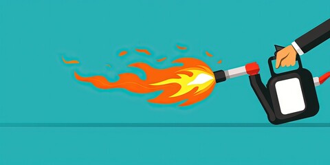 cartoon animation of person pouring gasoline on fire, - obrazy, fototapety, plakaty