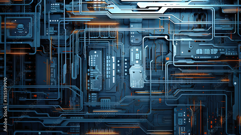 Poster background with metallic panels texture, wires and circuit. spaceship hull wall technology backgroun