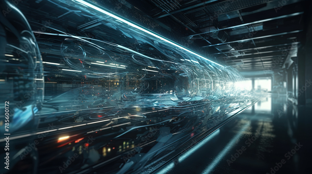 Poster Abstract technology burst with glowing wires and particles in motion. Technology and science dynamic background.