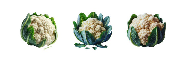 Set of Cauliflower vegetable, illustration, isolated over on transparent white background - obrazy, fototapety, plakaty
