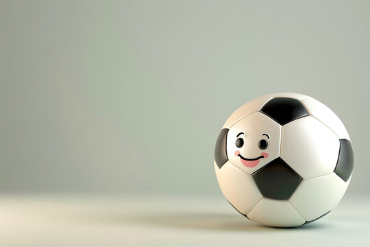 Cute 3D cartoon football on background with Space for text.