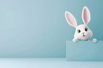 Cute 3D cartoon funny bunny rabbit on background with space for text.