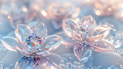 Icy 3D florals in frost and clear diamond hues spark against a wintry white.