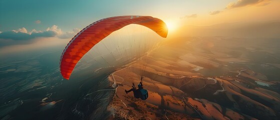 Serenade to the Skies: A Paraglider's Perspective. Concept Adventure, Paragliding, Sky, Nature, Perspective - obrazy, fototapety, plakaty