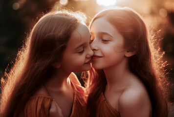 young girls are hugging each other, one of them has a nose ring. The girls are smiling and seem to be enjoying each other's company