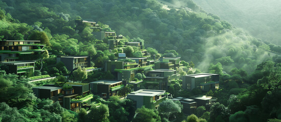 modern sustainable residential area in the hills forest