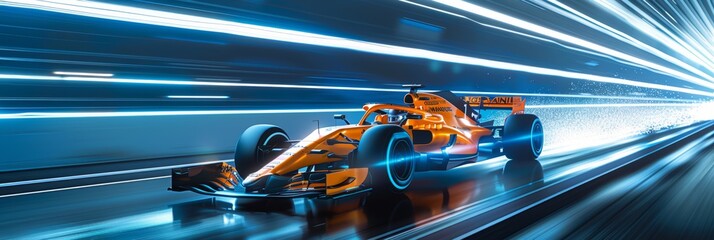 An F2 car speeds along the track in a dynamic front view shot, capturing the essence of technology and velocity
