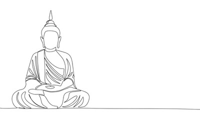 Buddha one line continuous. Line art Buddha. Hand drawn vector art.