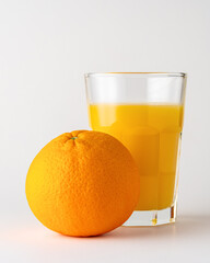 Glass of orange juice and orange fruit on white background. Fruit concept.