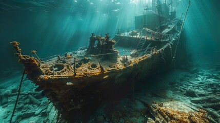 The wreckage of a medieval shipwreck underwat