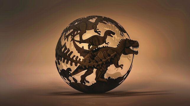 Fossil-themed sphere, dinosaur bones in a gradient from earth brown to grey, celebrating paleontology.