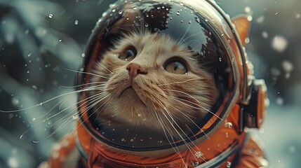 In the vast expanse of space, an astronaut cat dons its helmet and ventures into the unknown, re