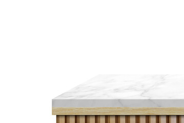 Wooden table with marble top table corner, Suitable for Product Presentation Backdrop, Display, and Mock up. (Transparent PNG File)