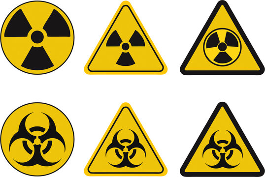 Radioactive, toxic, bio hazard signs. Warning danger or poison symbol for packing printing label, poster or banner. Keep away message. High quality image for reuse on media and web. 