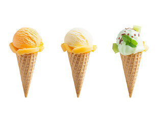 Verschiedene Eissorten, transparent Hintergrund. 