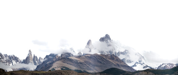 Majestic Mountain Peaks Shrouded in Mist and Clouds