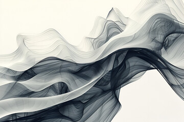 The image is a black-and-white drawing of a wave. The wave is long and has a lot of detail, including the crests and troughs. Generative AI