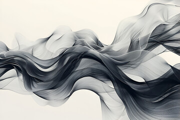 The image is a black-and-white drawing of a wave. The wave is long and has a lot of detail, including the crests and troughs. Generative AI - obrazy, fototapety, plakaty
