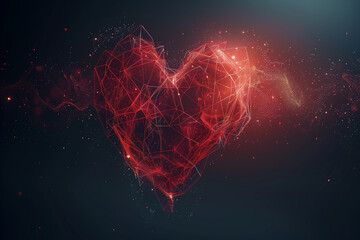 Abstract geometric heart. Creative red wireframe heart on dark background 