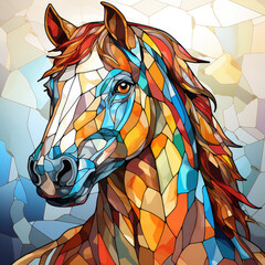 Watercolor Stained Glass Horses Square Coaster illustration Generative Ai