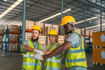 Large group of professional business corporate team showing unity with their hands together, business success teamwork concept, partnership meeting to support a cooperation strength power