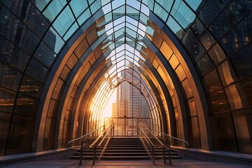 Fototapeta premium Futuristic Glass Architecture in Downtown Financial District 