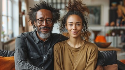 A Man and a Woman Sitting Next to Each Other - obrazy, fototapety, plakaty