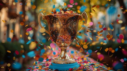 Naklejka premium Trophy With Confetti Falling