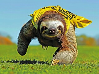 Against all odds, a sloth emerges as a formidable competitor, showcasing its surprising speed and agility in a thrilling race , - obrazy, fototapety, plakaty