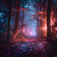 Enchanting Ethereal Forest Illuminated by Soft Pastel Lights
