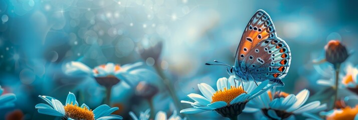 Spring Garden Bliss: Blue Butterflies and Blossoming Flowers Generative AI