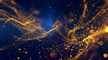 Golden particle waves digital background generative ai