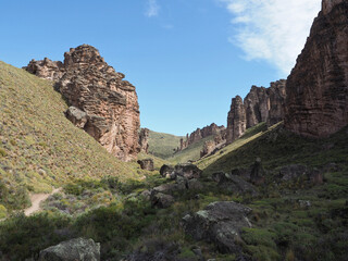 Piedra Clavada or Nailed Stone.  A strange rock formation in Patagonia, southern Chile. 40 meters high in the Jeinimeni Lake National Reserve. Patagonia National Park