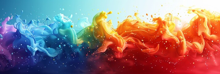Vibrant Rainbow Ink Splash Abstract Background Generative AI