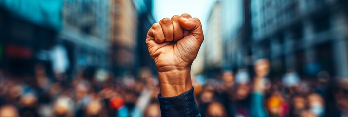 Empowered Fist Rising in a Crowd at a Civil Rights Rally Generative AI