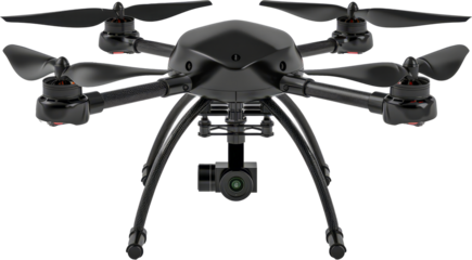 Professional quadcopter drone with camera isolated cut out png on transparent background