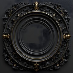 Elegant Ebony 3D Abstract Sculpture with Gold Circle on Black Background - Stunning Artwork for Modern Spaces