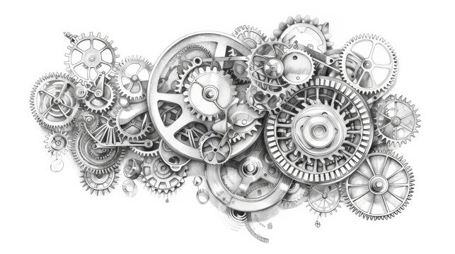 steampunk gears and cogs with vintage mechanical elements detailed sketch drawing