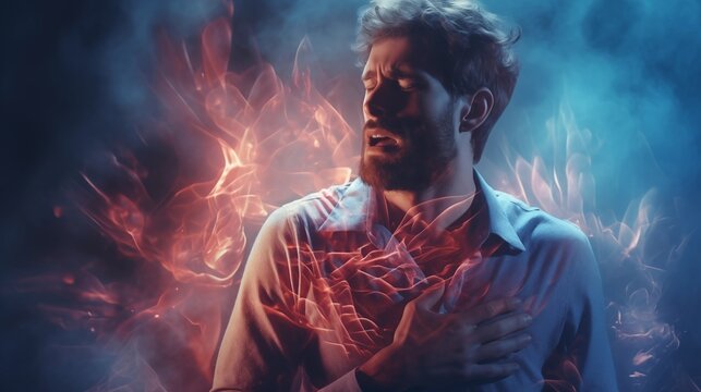 Abstract image of a man with chest pain. Health concept.