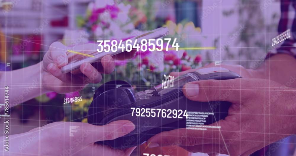 Poster image of statistics and data processing on grey background