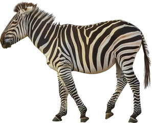 Fototapeta premium Zebra with distinctive black and white stripes cut out png on transparent background