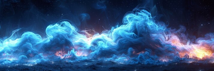 Fototapeta na wymiar Mystical Blue Smoke on Dark Background for Halloween Generative AI