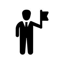 Man Standing and Holding in Hands Flag icon vector graphics element silhouette sign symbol illustration on a Transparent Background