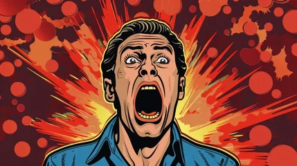 Fototapeten terrified man screaming in fear retro comic book style illustration vector pop art © Bijac