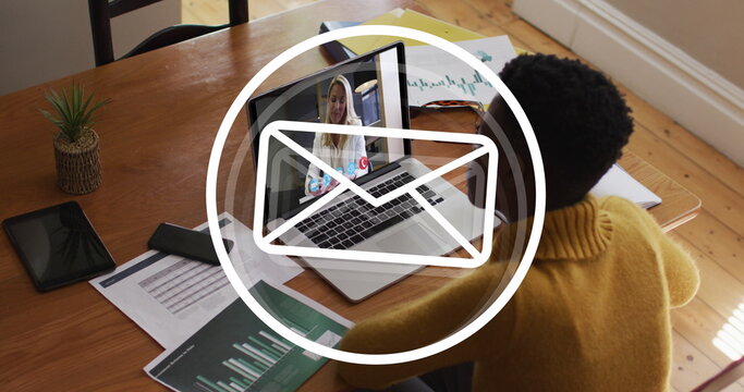 Image of network of connections over rotating shipyard