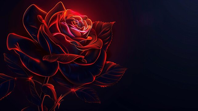 vantablack rose flower with vibrant red neon light dark floral vector illustration