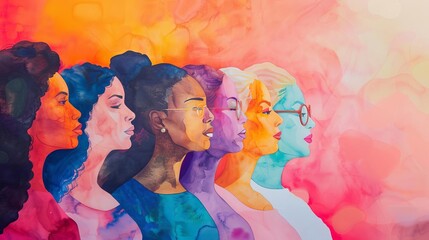vibrant watercolor illustration celebrating international womens day and female empowerment - obrazy, fototapety, plakaty