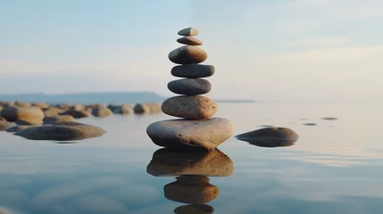 Tuinposter Concept of harmony and balance. Balance stones against the sea. © hamad
