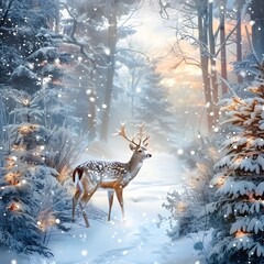 Enchanted Winter: Serene Snowscape with Majestic Deer