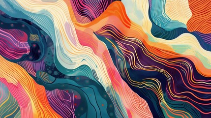 wavy abstract illustration by vita with handpainted details - obrazy, fototapety, plakaty